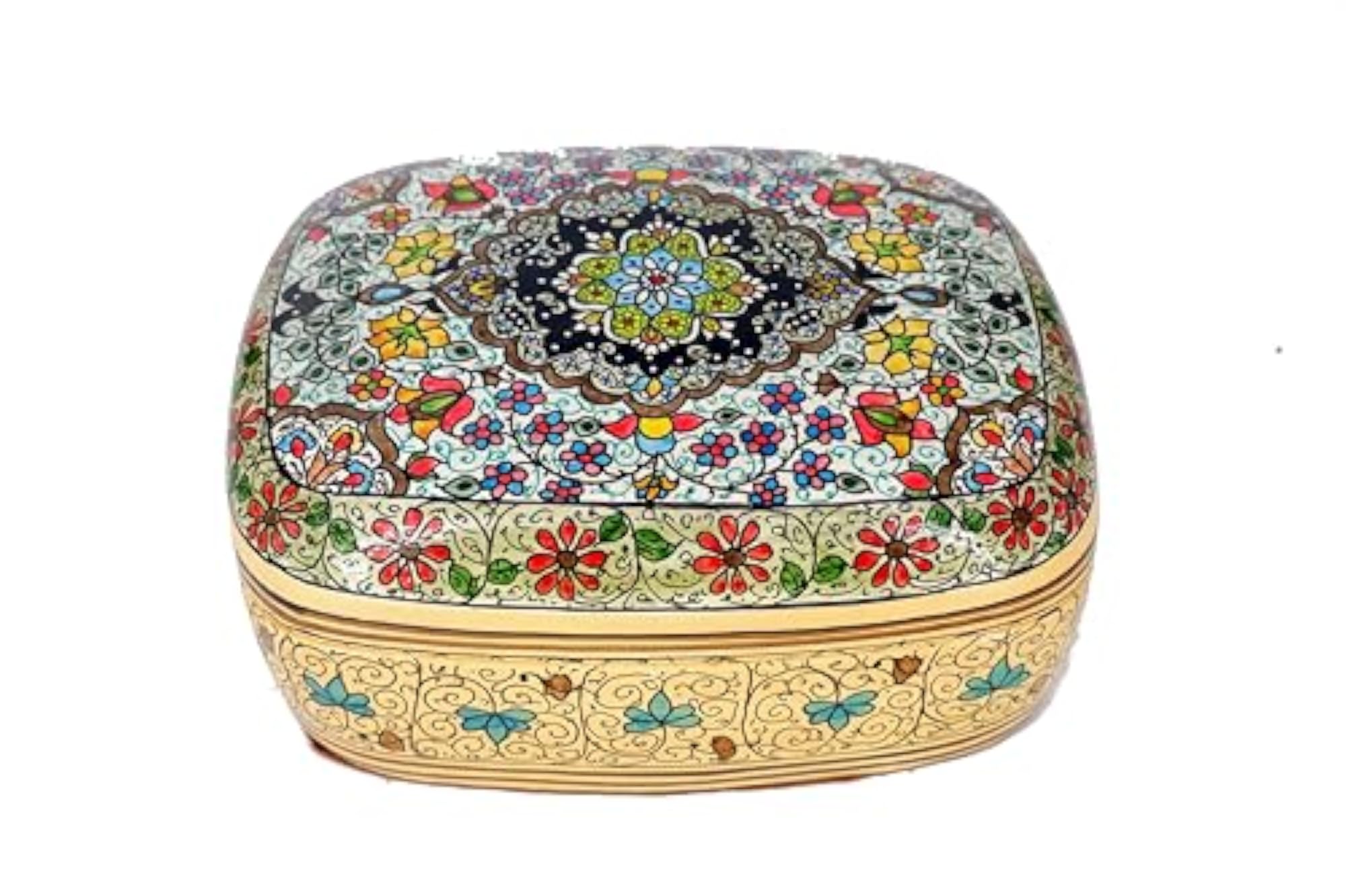 Kashmiri Paper Mache Decorative Storage Box, Hand-Painted Design