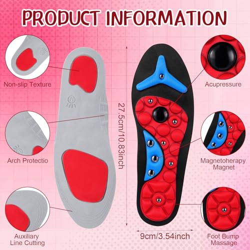 Image of Glitopper Acupressure Magnetic Insoles Orthopedic Massage Insoles with Magnetic Technology Shock Absorption Arch Support Helps Blood Circulation and Relieve Fatigue(Red,M(Men 8-11 /women 9-12))