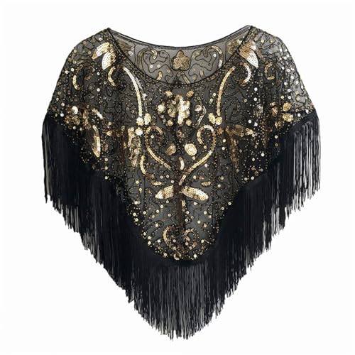 Elegant Vintage Evening Shawl Long Tassels Women's Top With Fringe And Sequins For Formal Event And Cocktail Parties