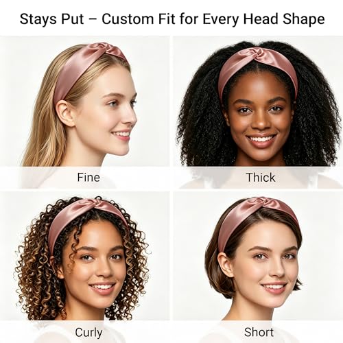 Image of ZLYC Mulberry Silk Headband for Women's Hair, Solid Luxury Coral