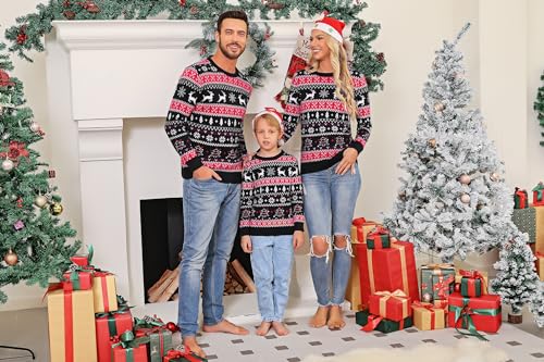 Totatuit Family Matching Christmas Sweater Reindeer Snowflakes Sweater Pullover for Women/Men/Boys/Girls Black_1 XXL Men3