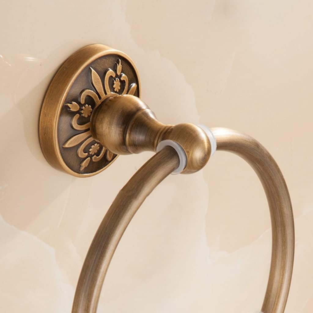 LSLYTQ Bathroom Towel Holder, Solid Aluminium Wall-Mounted Round Antique Brass Towel Ring,Towel Rack Classic Bathroom Accessories