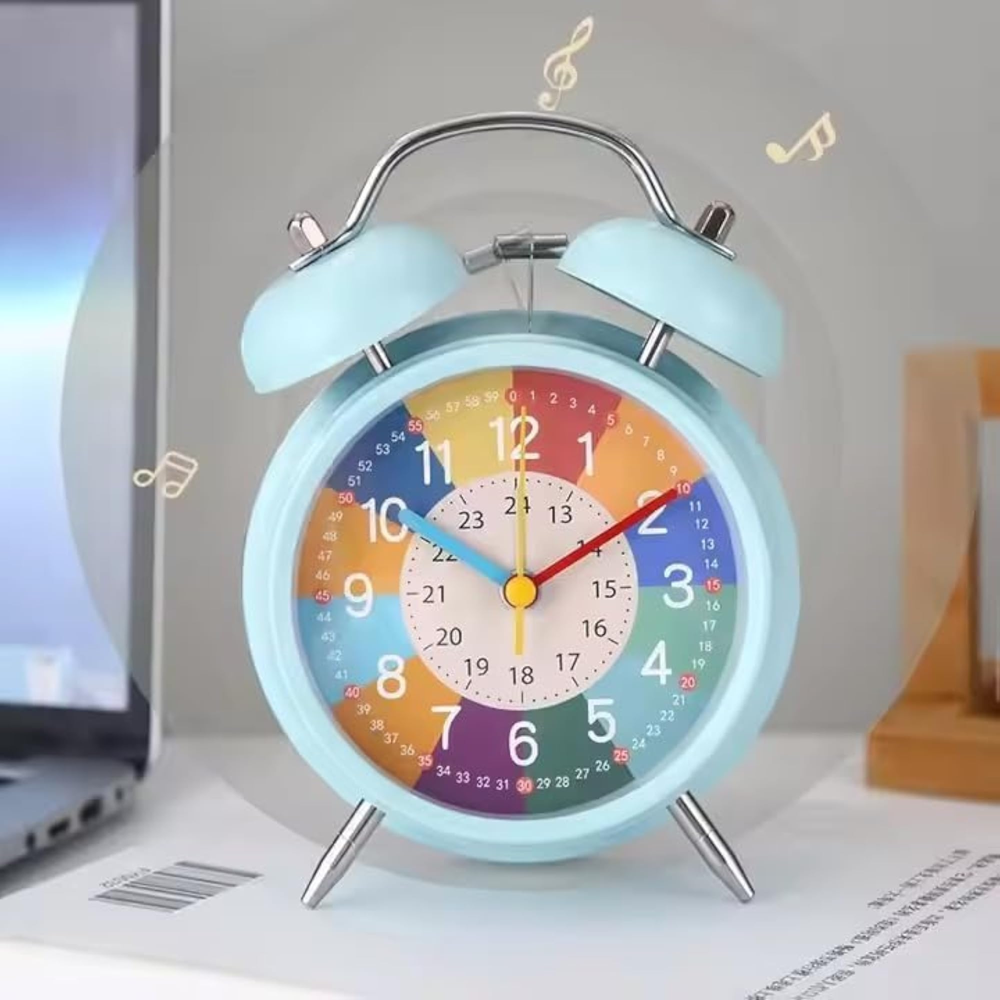Blue Rainbow Twin Bell Alarm Clock with Night Light
