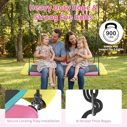 Image of 60'' Rectangle Platform Tree Swing for Kids and Adults, Giant Flying Swing with Adjustable Hanging Strap, Waterproof Textilene Fabric Tear & UV Resistant, Swings Set for Backyard Garden