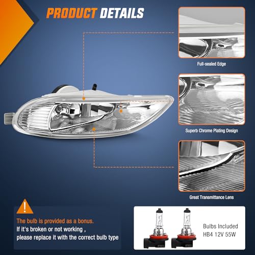 Image of Nilight Fog Light Assembly Compatible with 2002 2003 2004 Toyota Camry 2005 2006 2007 2008 Toyota Corolla 2002 2003 2004 Toyota Camry Fog Lamps Replacement Clear Lens with 9006 12V 55W Bulbs