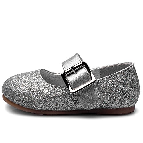 Little Girl's Adorable Buckle Ballerina Flat,Silver,Little Kid,11M4