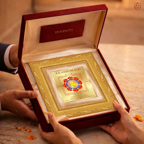 Image of DIVINITI Siddh Energised Swarna Akarshan Yantra | 24k Gold Plated Foil Wealth Attraction Vastu Frame for Home, Office & Puja Room | Spiritual Yantra for Wealth, Gold Attraction & Prosperity (12 X 11 CM)