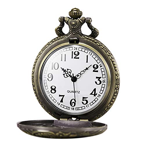 Morfong Pocket Watch Steam Train Quartz Fob Watch For Men Women With Chain, Bronze #TOP1