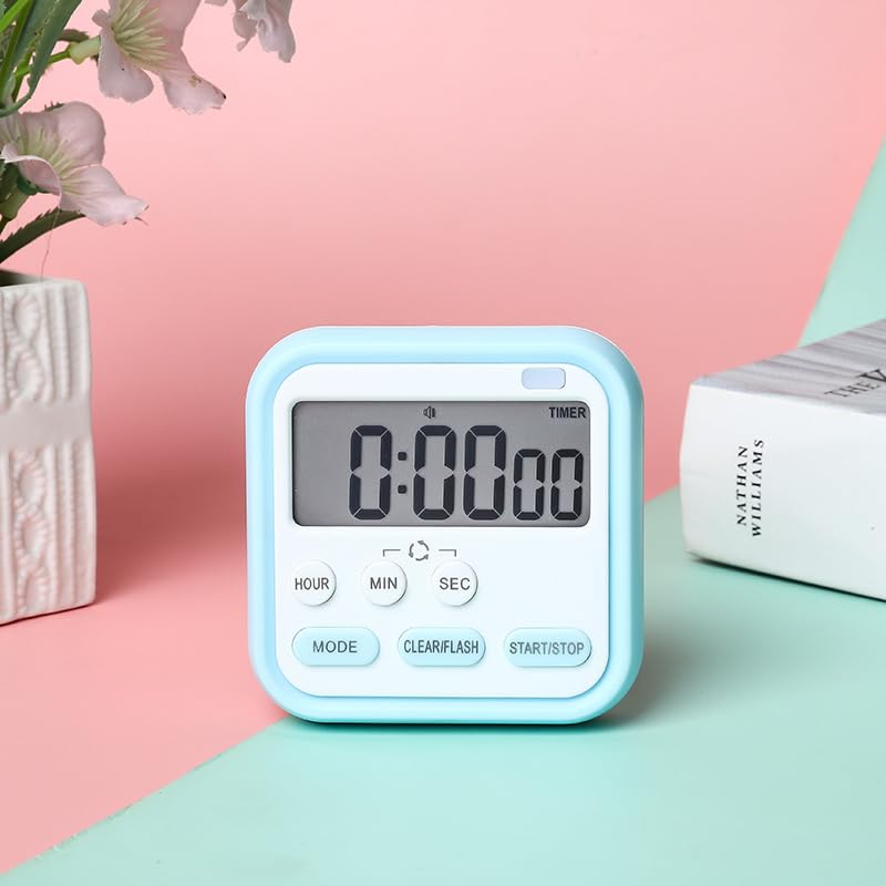 SHFTI Multi-Function Digital Alarm Clock & Timer - Large Display - Custom Study Reminder & Stopwatch - Dual Time Management Features for Students & Professionals - Portable Plastic - Blue - 7x7cm