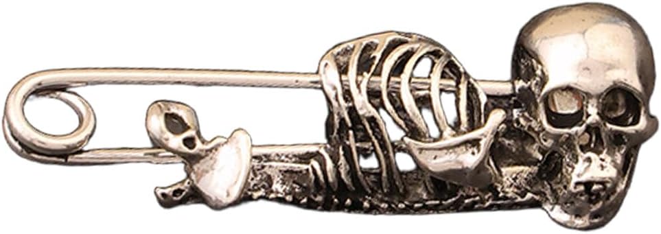 Vintage Skull Head Brooch Pin for Women Unisex Antique Gold Silver Plated Skeleton Bone Brooches Lapel Safety Pins Gothic Punk Retro Dress Accessories Halloween Jewelry