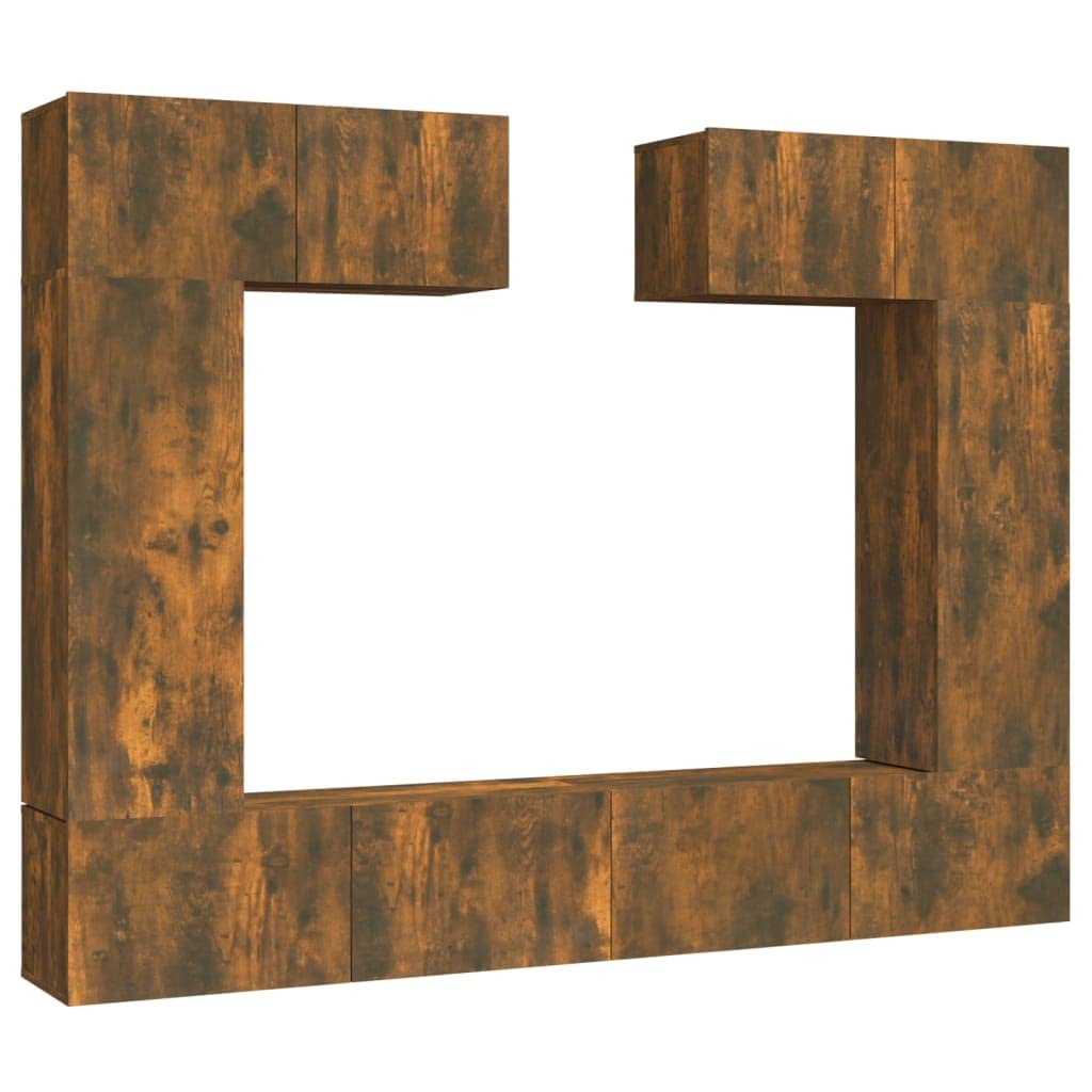 6-TLG. TV-Schrank-Set Räuchereiche Holzwerkstoff, Wandmontage, Modernes Media-Center mit Stauraum, für Wohnzimmer, Schlafzimmer