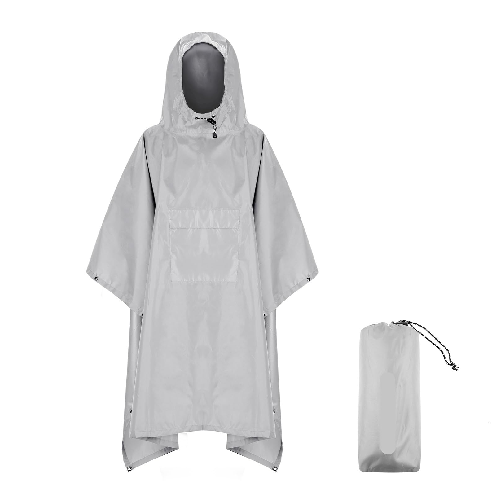 Poncho Lluvia Poncho de Lluvia con Capucha y Bolsillo, Ligero, Impermeable, Chaqueta, Refugio Solar for Hombres Mujeres, Camping, Senderismo Viajes(Grey)