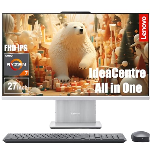 Image of Lenovo IdeaCentre 27 Inch AIO Desktop, FHD Touchscreen, AMD 8-Core Ryzen 7 7735HS (Base 3.2GHz), 16GB DDR5 RAM, 512GB SSD, Windows 11, WiFi 6, Wireless Keyboard & Mouse, Wireless Charging Base