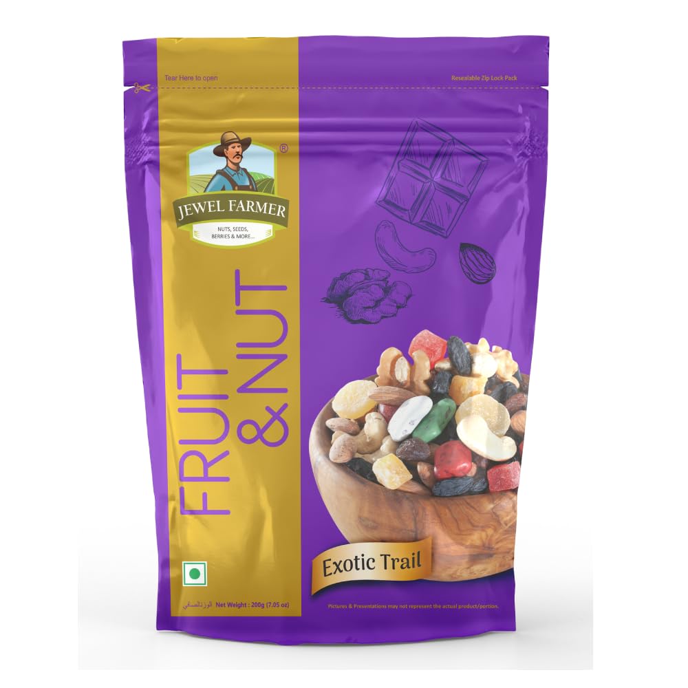 JEWEL FARMER Fruit & Nut with Chocostones, Almonds, Cashewnuts, Pineapple, Black Raisins, Papaya, Dried Mango, Walnuts, Assorted Fruits & Nuts (200g)-image-7