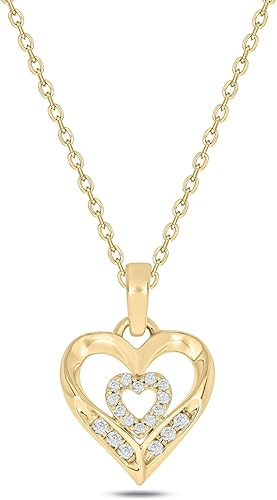 Cali Trove Diamond Double Heart Necklace For Women 120 Ct Natural Diamonds 10KT White, Rose, Yellow Gold 18 Inch Chain Necklace Minimalist