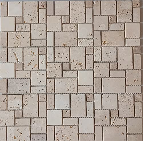 Carrelage mosaïque Travertin - Pierre naturelle - Combinaison de travertin beige - Pour le sol, le mur, la salle de bain, la cuisine, le carrelage - Revêtement de...