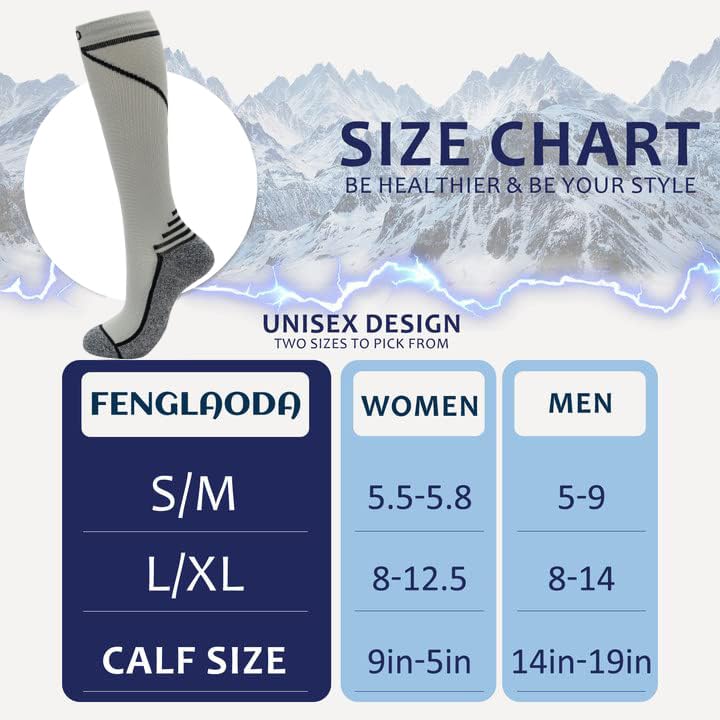 Image of fenglaoda 8 Pairs Compression Socks for Men & Women 20-30 mmHg Knee High Nurse Pregnant Running Medical and Travel Athletic