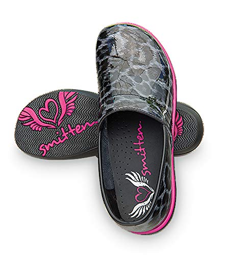 Smitten Women's Patent Leather Slip Resistant Medical Clog Nursing Shoe Scrubs Accessory, Leopard Print, 37