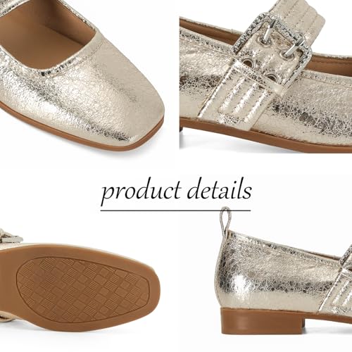 Dsevht Mary Janes Flats for Women Fashion Square Toe Flat Low Heel Easy Buckle Strap Flats Shoes2