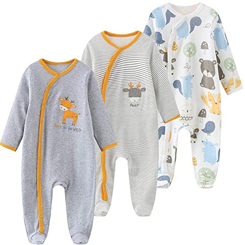 Image of Newborn Baby Boy Girl Organic Cotton Bodysuit Long Sleeve Jumpsuit 3-Pack Outfits Clothes,0-24Months