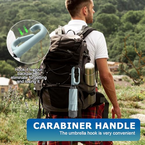 Image of PALAY Carabiner Handle Large Automatic Folding Umbrella, Mint Green with Reflective Rim, UV Protection, Windproof Waterproof Travel Umbrella for Men Women Camping Hiking Beach Monsoon