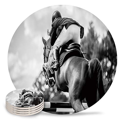 Coasters for Drinks Absorbent Coaster Equestrian Competition Funny Ceramic Cup Coaster for Cold Drinks Wine Glasses Birthday Housewarming Gift 8 Piece Set