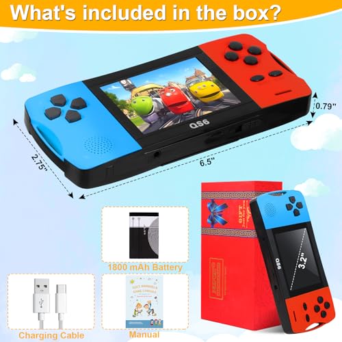 Handheld Games for Kids with Built-in 100+ Classic Retro Games, 3.2\" IPS Screen Portable & Rechargeable Arcade Gaming Player,Travel Toys Birthday Gift for Boys Girls