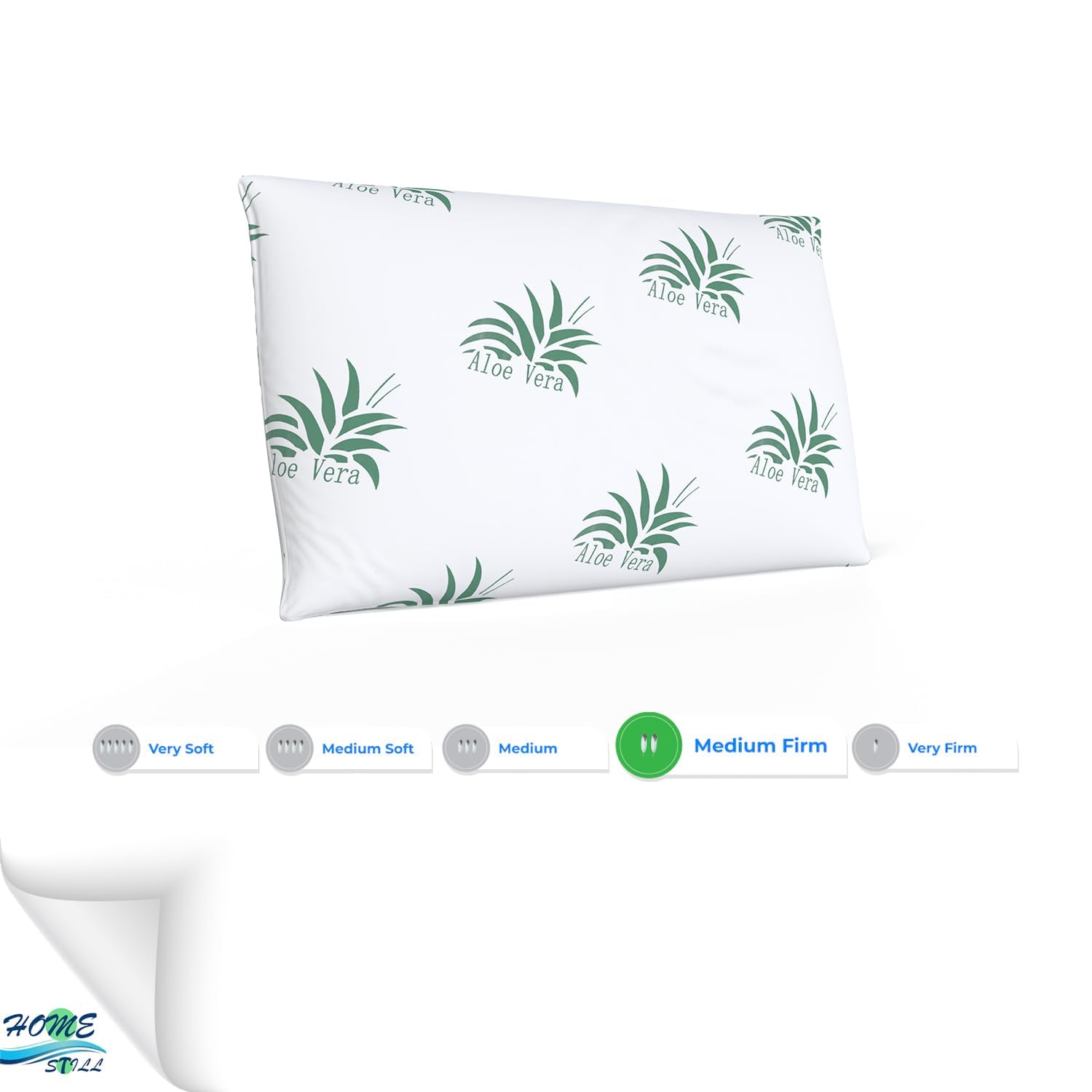 HOME STILL Juego de 2 almohadas de espuma viscoelástica, 40 x 70 x 12 cm, diseño de aloe vera, exterior de microfibra agradable al tacto, soporte para el cuello, sueño profundo y cómodo, lavable a