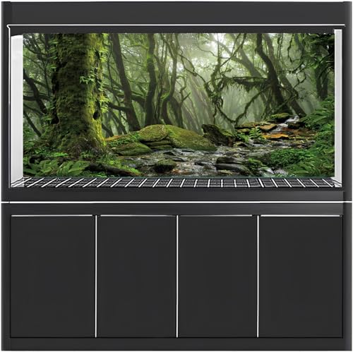 MIRRORANG 61x30cm Foggy Forest Terrarium Background Stream Green Huge Tree Reptile Habitat Background Tropical Rainforest Aquarium Background Vinyl - Image 2