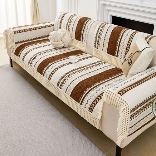 Image of HOMETHREADS Innovative European Premium Style Anti Slip Cotton Sofa Cover Mat with PVC Backing for Non-Slip Comfort (Coffee, 1Pc Backrest | 70x70cm)