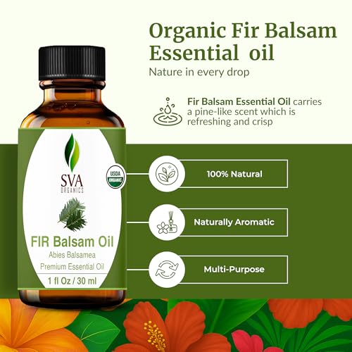 Image of SVA Organic Fir Balsam Essential Oil with Dropper, 1 Fl Oz (30 ml) | Fir Balsam Essential Oil for Diffuser, Room Spray, Home Fragrance, Soap, Candle, Bath Blends & DIY Blending in Glass Bottle