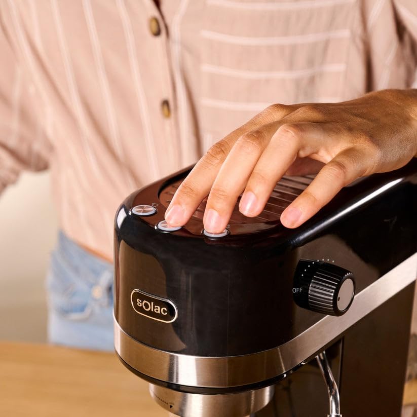 Solac - Cafetera Espresso 1350W | 20 Bares de Presión | Sistema Thermoblock | Café Programable | Vaporizador Orientable | Bandeja Calienta Tazas