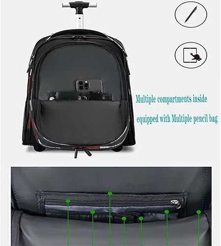 Miniatura 3 de YWAOTRGY Mochila grande con ruedas, impermeable, mochila de viaje con ruedas y compartimento para laptop, maleta con carrito, Negro -, Mochila con