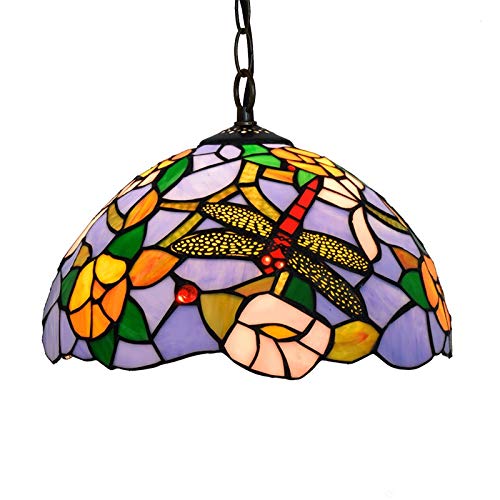 Lustre Tiffany en vitrail artisanal suspension de luxe fleur et libellule