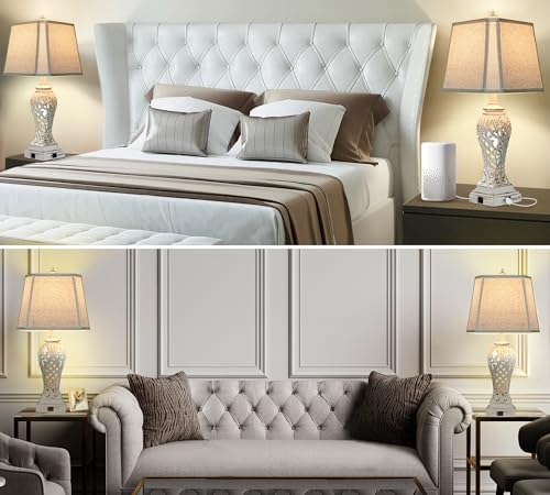Weiters 29'' Tall Farmhouse Table Lamps Set Of 2, Boho Table Lamp For Living Room With Usb C+A, Bedside Lamp With Nightlight For Bedroom, Hollow Out Resin Lamp Nightstand Lamp thumb #8