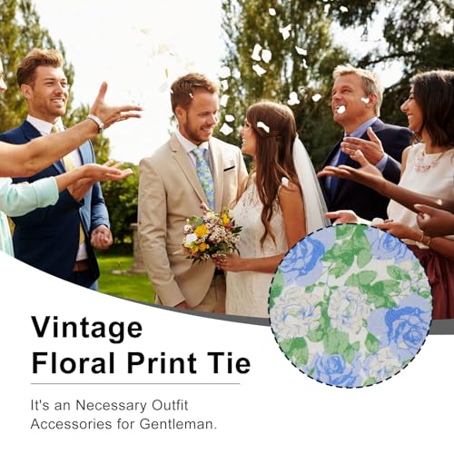 Image of Luckyvestir Mens Ties, Sage /Dusty Blue /Pink Floral Ties for Men, 2.76 inch Cotton Flower Necktie for Wedding /Groomsmen /Party