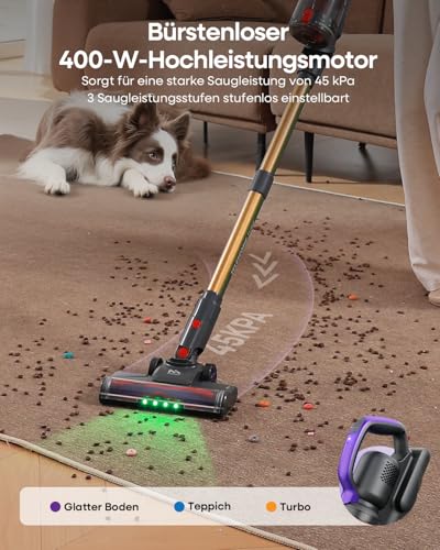 Image of AlloyMove Cordless Vacuum Cleaner 45KPA, Up to 60mins Runtime Lightweight Powerful Suction Vacuum Cleaners for Home, 3 Suction Modes, Rechargeable Stick Vacuum for All Floor /Carpet /Pet Hair /Car, A03