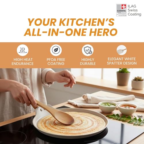 Image of SALFORD Forged Non-Stick Tava | 28 cm | Gas & Induction Base | Non-Toxic PFOA Free Coating | 1Y Warranty | Roti, Dosa, Pancake, Chilla | Wooden Finish Handle | White Spatter