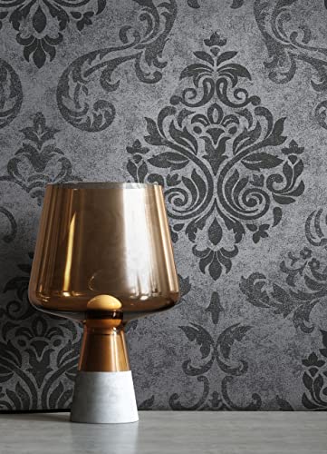 NEWROOM Barocktapete Tapete Grau Ornament Barock Vliestapete Schwarz Vlies moderne Design Optik Barocktapete Wohnzimmer Glamour inkl. Tapezier Ratgeber