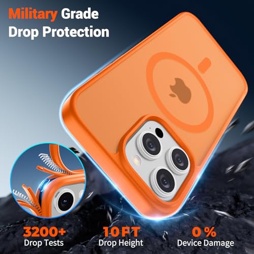 Image of SUPFINE Magnetic for iPhone 15 Pro Max Case with Screen Protector (Compatible with MagSafe) (Military Grade Drop Protection) Translucent Matte Shockproof Phone Cover,Starry Orange