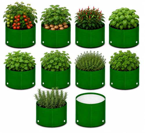 Image of Grow Bags for Terrace Gardening, Premium HDPE Green-Orange Large Planters for Fruit Trees, Vegetables, Flowers & Home Garden Pack of 6(10x10)