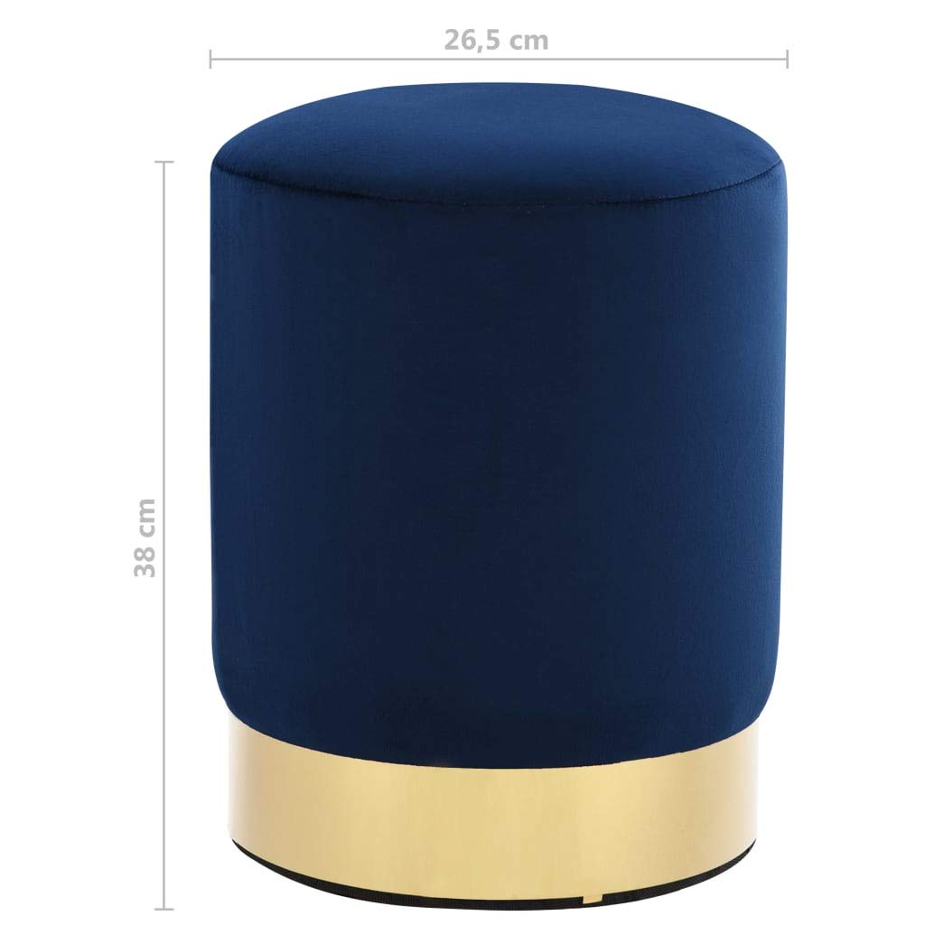 Festnight Hocker Blau und Golden Samt Fassform Polsterhocker Sitzhocker Schemel Samthocker Pouf Sitzpouf Velour Fußhocker Rund Blau Golden Samt 26,5x38cm Metall