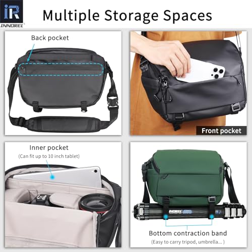 Image of INNOREL Camera Sling Bag,DSLR /SLR /Mirrorless Travel Waterproof Camera Bags Case Crossbody for Photographers with Tripod Holder and Removable Modular Inserts,6 Liters,Black