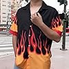 YEMOCILE Button Down Oversize Short T-Shirt for Men Women Teenagers Loose Fit Shirts with Flame Graphic, Colour 1, 3XL #3