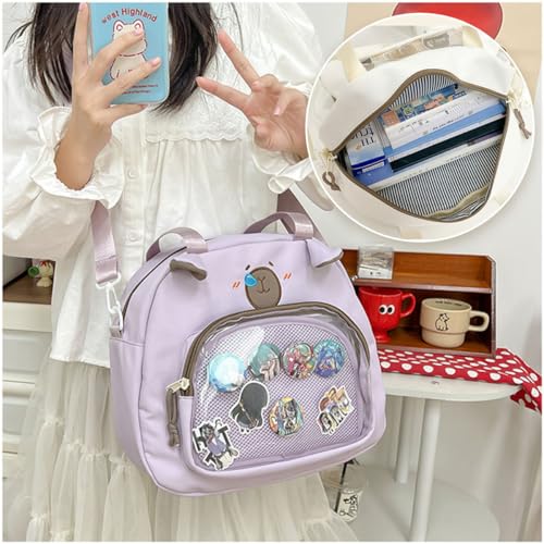 Pink Capybara Ita Bag for Women Cute Animal Backpack with Cartoon Charm Y2K Large Capacity for Daily Essentials (Khaki)2