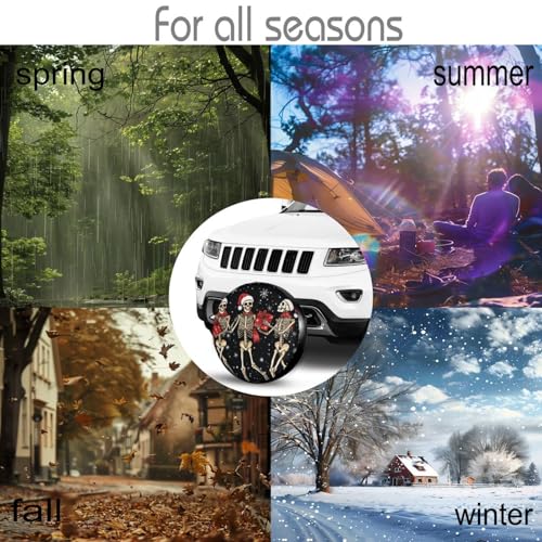 Image of Winter Christmas Skeleton Snowflakes Spare Tire Cover,Cute Funny Skull Wheel Protectors Weatherproof Universal Fit for Trailer RV SUV Truck Camper Trailer Travel Outdoor,15 inch