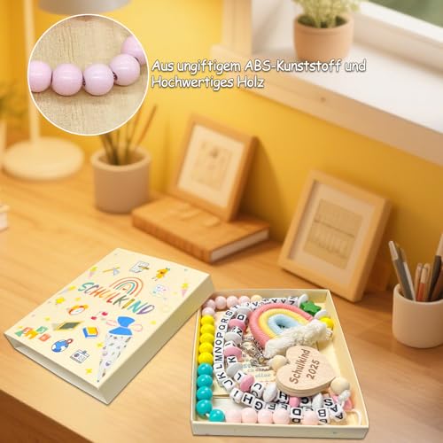 KUPITM6 Rechenkette Geschenk Einschulung Mädchen, Glücksbringer Schulanfang, Schlüsselanhänger Glücksbringer Schultüte Füllung, Schulanfang Geschenke mit Grußkarte Geschenkbox