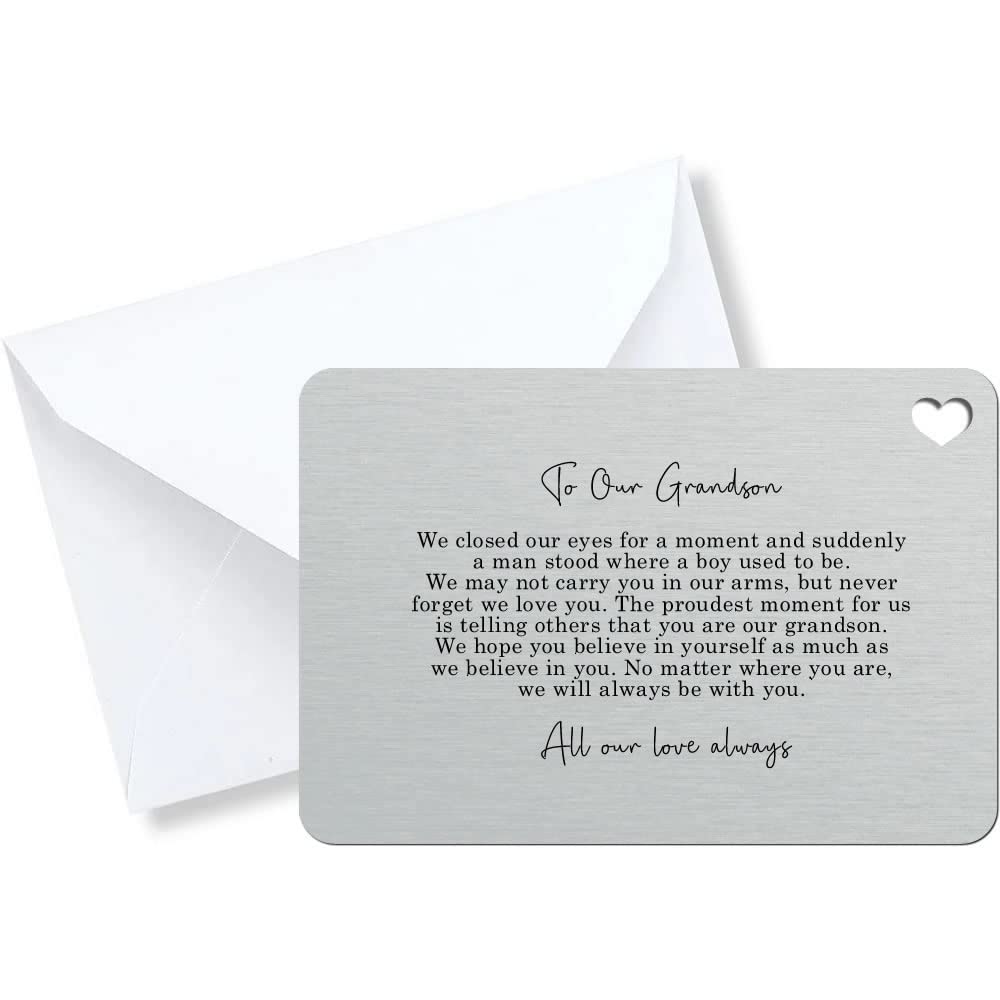To Our Grandson Sentimental Poem Silver Metal Wallet Card Heart