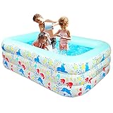 Segura, suave y de larga duración: Piscina hinchable fabricada con materiales de PVC que son resistentes y garantizan una mayor vida útil. Todos los materiales son respetuosos con el medio ambiente, no son tóxicos y son respetuosos con los niños. Fondo blando, antideslizante, no dañará su piel en absoluto. El kit de mantenimiento incluido puede prolongar la vida útil de la piscina.