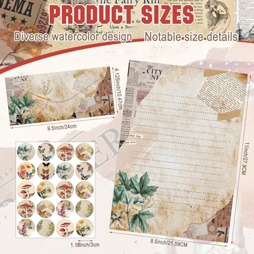 Image of TaoBary 160 Pcs Nature Vintage Stationery Paper and Envelopes Set | 8.5 x 11 '' Letter Writing Kit, 50 Double Sided Stationery Writing Papers 50 Matching Envelopes 60 Round Dot Sticker